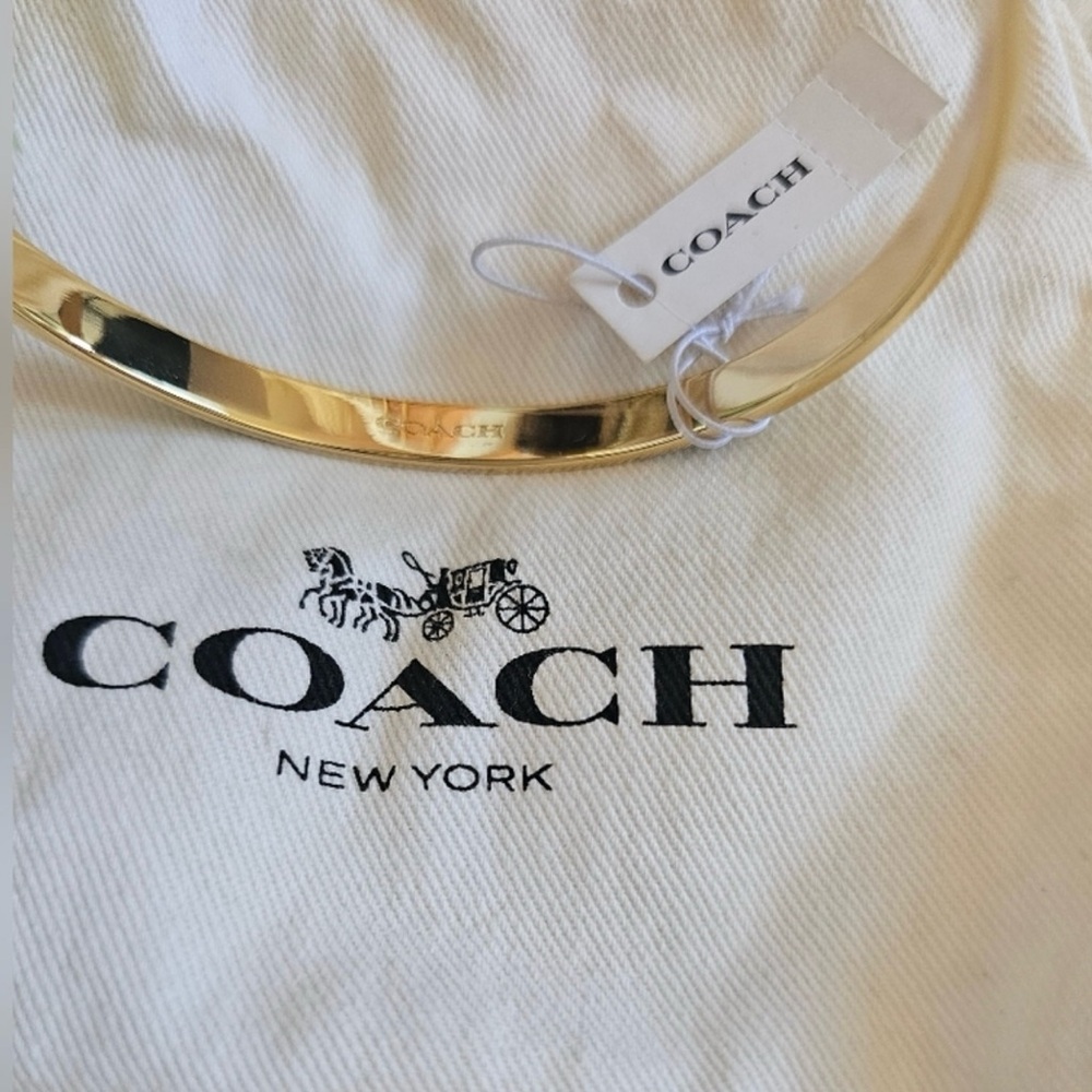 Coach Signature C bangle bracelet in gold with black and soft green/blue accents - Picture 5 of 6